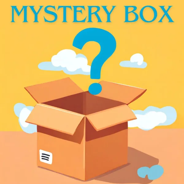 the words mystery box and a blue question mark floats over an open box